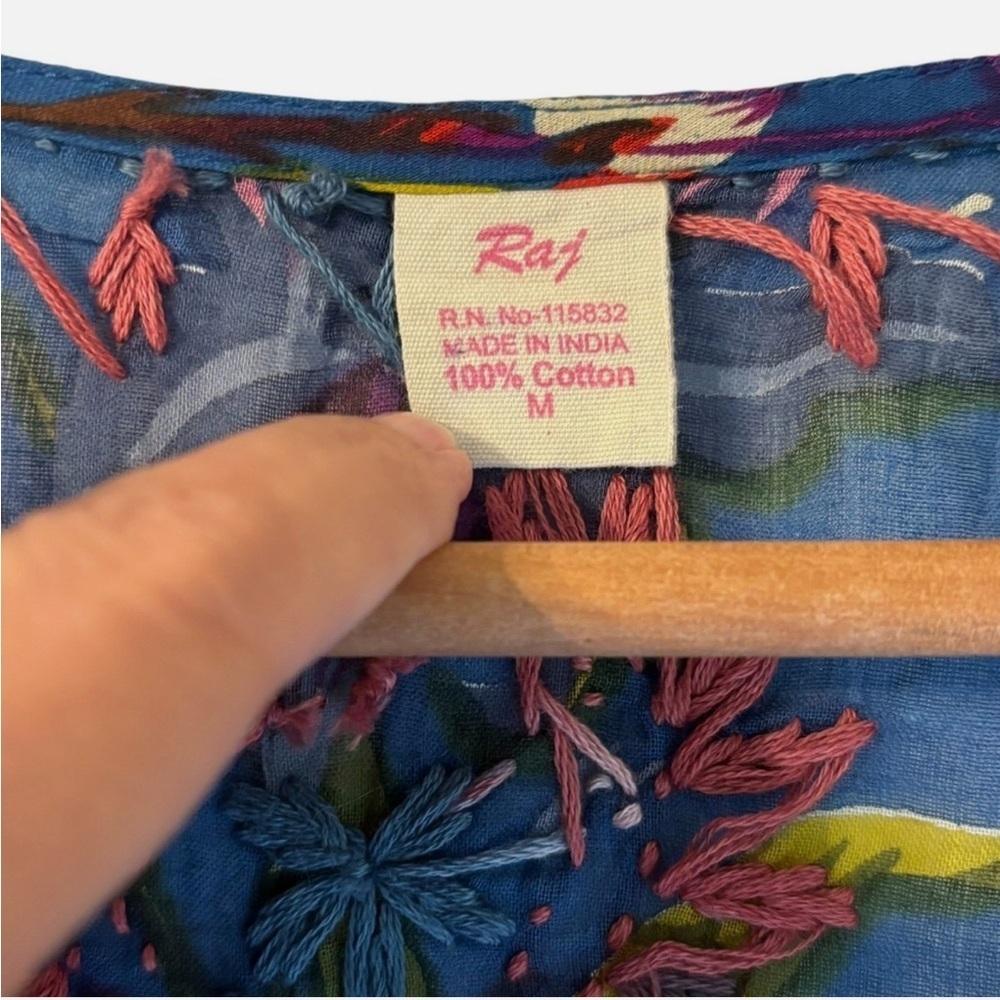 RAJ Embroidered Boho Tunic Dress Swim Cover Up M Unique Floral/Bird Print Hippie - Picture 10 of 10